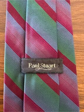 Paul Stuart Striped Tie in Burgundy, Green & Slate Blue